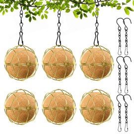 6 Pcs Bird Fat Ball Feeders Hanging Bird Feeder Metal Fat Balls, Fat Ball Bird Feeder With 6 Hooks Suet Ball Feeder, Fat Ball Feeders For Birds Finch Sparrow Robin Outdoor Garden (Gold)