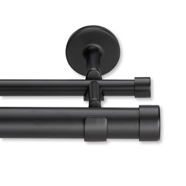 MODE Cambria Designer Series - Premium 3 foot Custom Double Curtain Rod - 1-1/8 inch Large Diameter - Non-Adjustable for a Seamless Look - Premium Designer Brackets and End Caps - Satin Black Finish