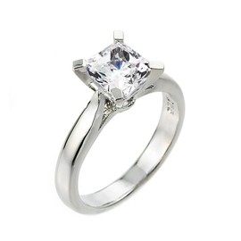 High Polish 925 Sterling Silver Princess-Cut Four-Prong Solitaire 3 Carat CZ Engagement Ring (Size 7)