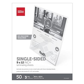 Office Depot® Brand Single-Sided Self-Sealing Laminating Sheets, 9" x 12", 3 Mil, Clear, Pack Of 50 Sheets