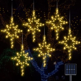 Baquler 6 Pcs 16 Inch Solar Christmas Bethlehem Star String Light Outdoor Xmas Bethlehem Star Light LED Hanging Christmas Decoration for Windows Outdoor for Holiday Garden Home Xmas Tree Porch Decor