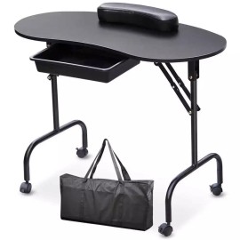접이식 네일아트 시술대 네일샵 매니큐어 휴대용 탁자 [C. 검은색 팬] Foldable Nail Art Treatment Table Nail Shop Manicure Portable Table [C. Black Pen]