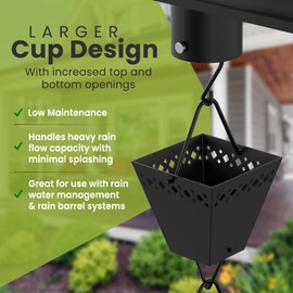 Elemental Eden Rain Chain Kit w/Adapter & Extension | Black Powder Coated Rain Chains for Gutters 10 ft | Rain Chain | Gutter Chain Downspout | Rain Chains for Outside | Rain Catcher | Rain Chimes