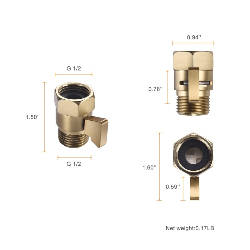ChuangTim Brushed Gold Shower Head Shut Off Valve, 1/2" NPT