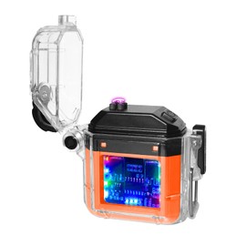 Waterproof Arc Lighter, Dual Arc Flameless Plasma Lighter with C-Type Charging Cord and Cord, LED Power Indicator, Electric Lighter for Indoor and Outdoor Camping and Cooking, IP56(Orange)