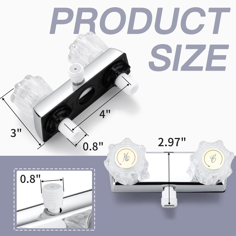 PuritySage RV Shower Faucet,4” Dual Knob Diverter Valve for Indoor/Outdoor