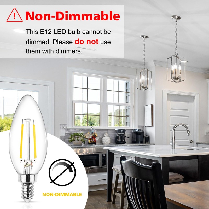 Ascher Classic E12 LED Candelabra Light Bulb 4W, Equivalent 40W,