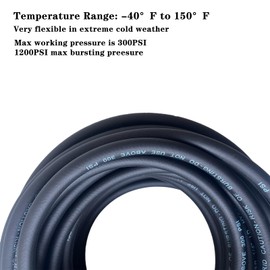 Air Hose 3/8 in x 25 ft, Heavy Duty, Lightweight, Kink Resistant, Hybrid Air Compressor Hose with 1/4 in Solid Brass Male Fittings, Bend Restrictors, 300 PSI (25FT, Black)