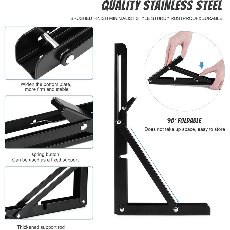 Folding Console Stainless Steel Wall Shelf, Folding Angle Shelf Brackets,