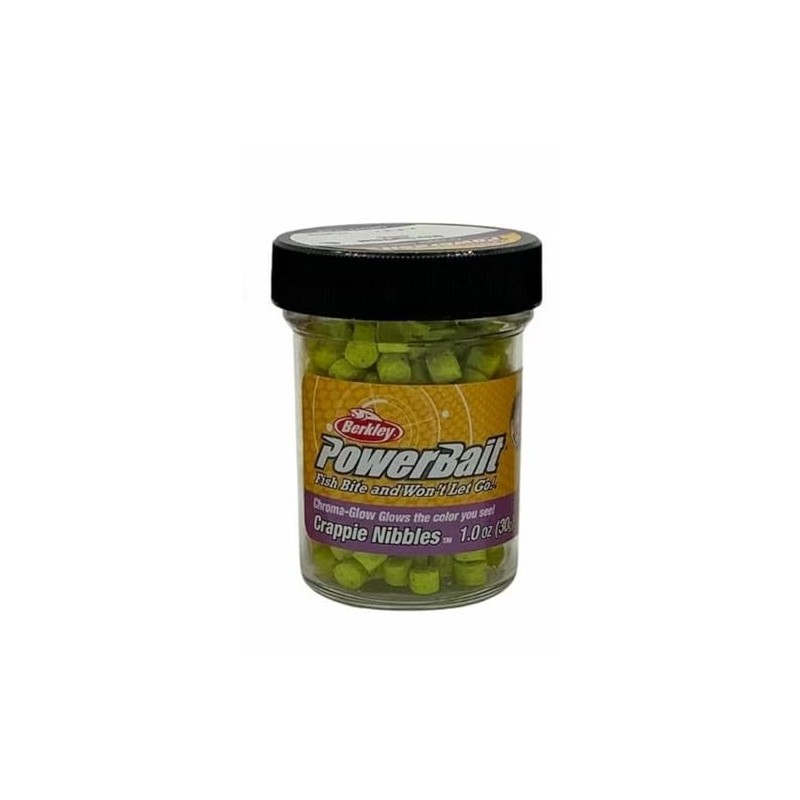 Berkley PowerBait Chroma-Glow Crappie Nibbles, Glow/Chartreuse, Fishing Dough Bait, Scent