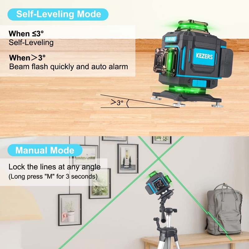 KEZERS Laser Level 360 Self Leveling,4 x 360 Laser Level