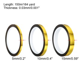 PATIKIL Metalized Tape 0.2/0.4/0.6 Inch x 55 Yards, 3 Roll Mirror Metallic Masking Foil Sticker Self Adhesive for Detailing Accent Wall Graphic Arts, Gold