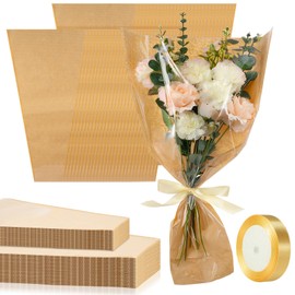 Fullhawl 100 Pcs Flower Bouquet Wrapping Bags 9.8 x17.9 Inch and 14.2 x 22 Inch Kraft Paper Flower Sleeves Flower Supplies Flower Bags with Ribbons for Bouquet Wedding Birthday