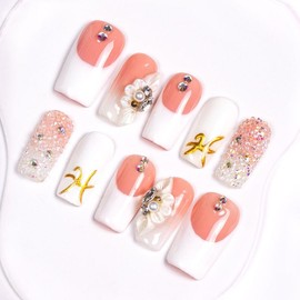 Lovful 10PCS Square Regular Length 1" Link 1 Salon Quality Handmade Acrylic Press on Nails, Dreamy and Dewy Collection - Specification: H116, Size: S