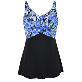 Septangle Traje de baño de una pieza para mujer con falda, talla grande, traje de baño con control de barriga, Azul Floral, 10