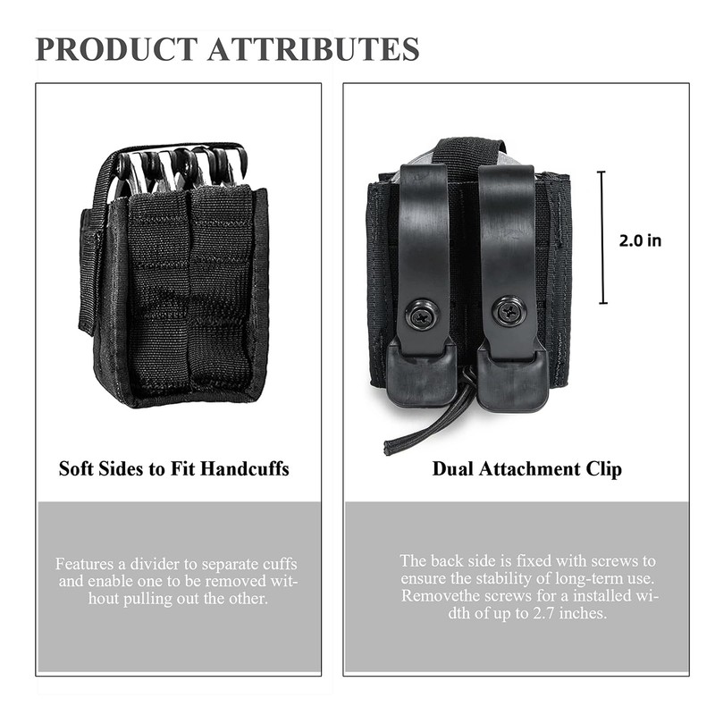Double Handcuff Holster, Handcuff Case, Open Top Cuff Pouch for