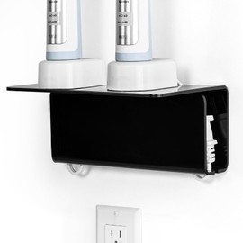 OAPRIRE Electric Toothbrush Holder Wall Mounted, Acrylic Electric Toothbrush Holder for Bathroom Come with Cable Organizer, Saving Space and Convenient Charging - Black
