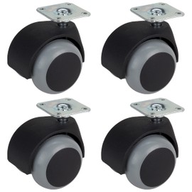 Dörner + Helmer Set of 4 Furniture Double Castors 50 mm with TPE Wheel and Plate, Load Capacity 120 kg/Set