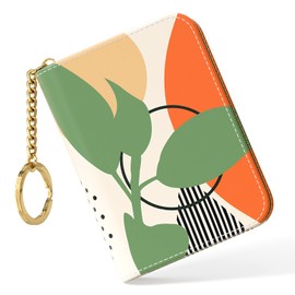 Nipichsha Credit Card Holder, Small RFID Card Wallet for Women, Slim Leather Card Holder Wallet, Credit Card Wallet Organizer, Pocket Business Card Case with Zipper & Keychain (Modern Abstract Art)