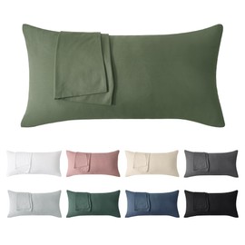 Jellymoni Cushion Cover 40 x 80 cm Cotton Set of 2 Green Oeko-Tex 100% Washed Cotton Pillowcase with Hidden Zip Soft 2 Piece Cushion Covers for Cushions 40 x 80 cm