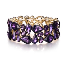 EVER FAITH Women's Art Deco Prom Jewellery Oval Teardrop Crystal Elastic Wedding Bridal Stretch Bracelet for Bridal Party, Crystal, No gemstone