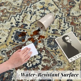 Vintage Living Room Rug 5x7 Machine Washable Area Rugs Non Slip Low Pile Area Rugs Throw Rugs with Rubber Backing Soft Boho Rug for Dining Room, Bedroom Large Carpet with Gripper (Orange)