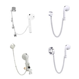 CCeCCe 4 Pair Earphone Anti-Lost Holder Clip Chain Earrings Hanging Hook Earring Strap for Airpods Earbuds Wireless in-Ear Earphones Headset (4 Styles and Needn't Ear Hole)