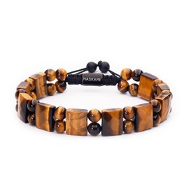 HASKARE Armband Herren Perlen Tigerauge Armbänder, Echtes Naturstein Kristall Herren Armband Steine, Handmade Perlen-Armband Schutz Armband Schmuck Einzigartige Geschenk für Männer