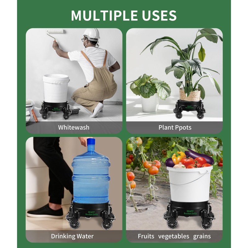 Bucket Dolly with Wheels,Heavy-Duty 360°Rolling Car Wash Bucket Dolly with