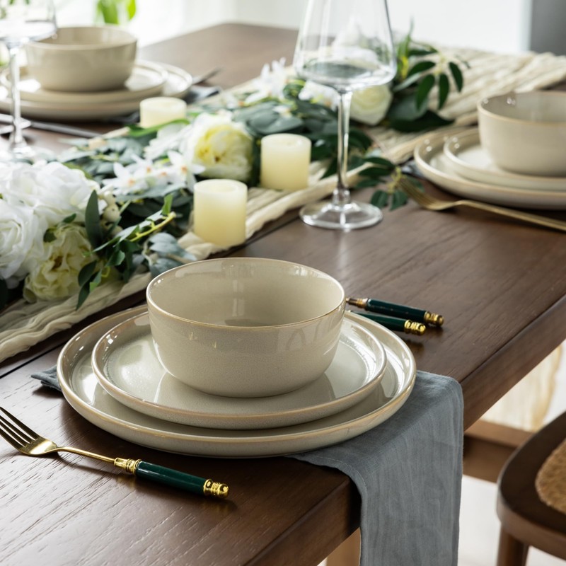 AmorArc Stoneware Dinnerware Sets,Round Reactive Glaze Plates and Bowls Set,Highly