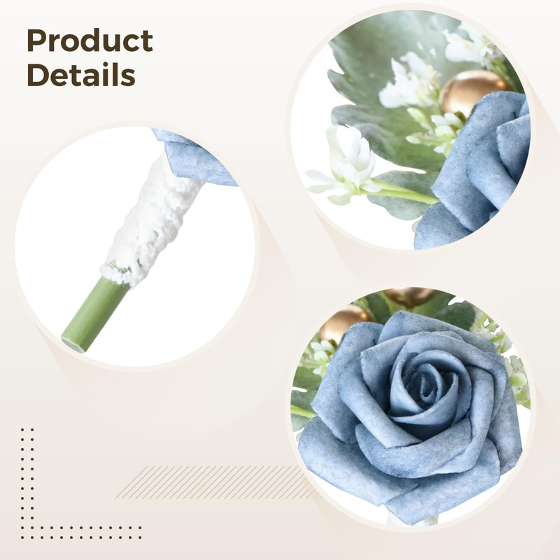 Homaisson 10 PCS Boutonniere for Men Wedding, Blue Rose Design