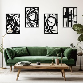 Matutinus Abstract Metal Wall Art, Minimalist Décor Single Line Art Décor, 3D Textured Sculptures, for Living Room Bedroom Bathroom Study (4 Pack Black, 16 x 11'')