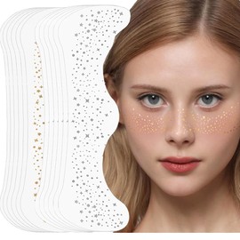 12 pcs Glitter Freckles Face Tattoo New Makeup Second Skin Tattoo Patches Sparkle for Women Girls Cosmetic and Party Glow Up Cute Gold Silver with Waterproof Spots Accessories