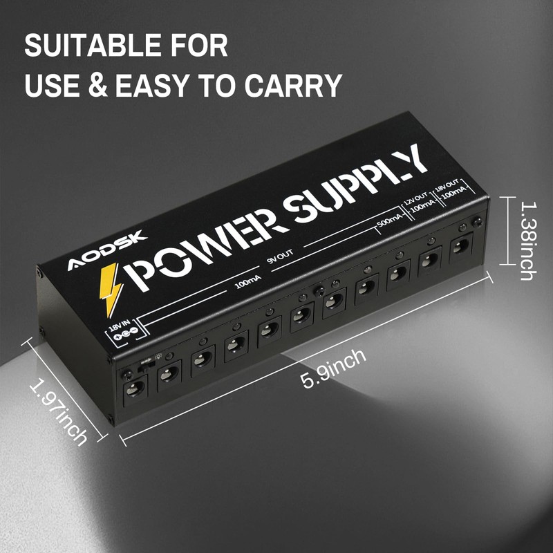 AODSK Guitar Effect Pedal Power Supply,9V/12V/18V DC Output,10 Isolated DC
