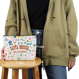 VAMSII California Vacation Gift Santa Monica California Makeup Bag Welcome to California Cosmetic Bag California Souvenir Merch (Santa Monica California M)