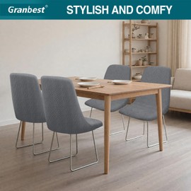 Granbest Jacquard Thickened Elastic Dining Chair Covers, Low Back Chair Slipcovers for Hotel, Banquet, Wedding, Party Decoration (Set of 4, Gray)