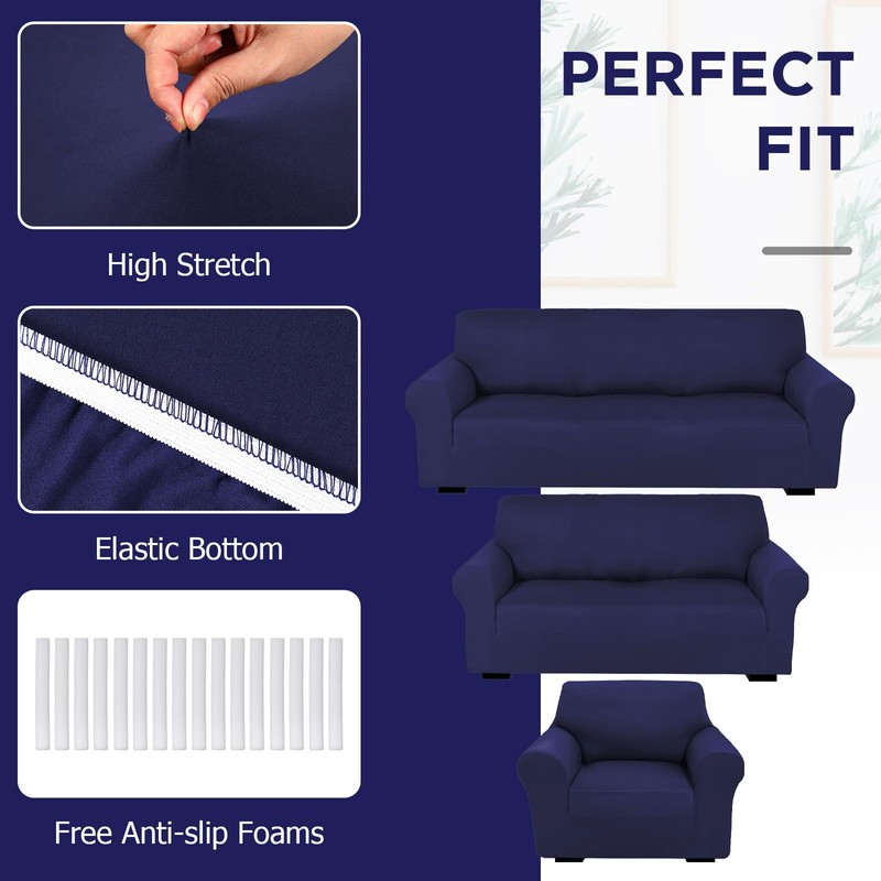 Peryiter 3 Pcs Slipcover Set for Couch Furniture Covers for