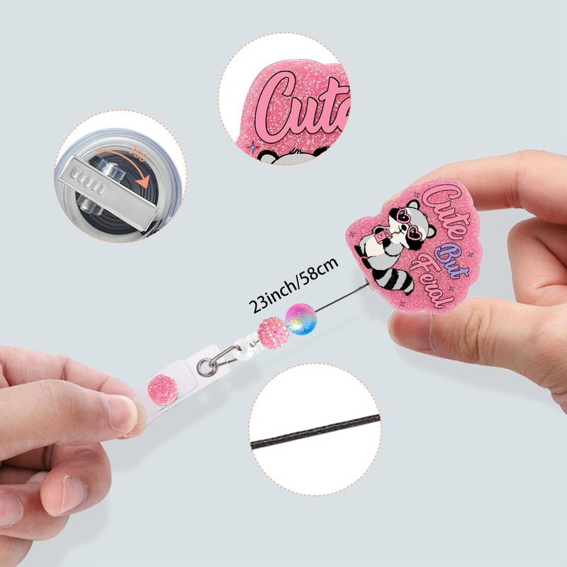 Horee Retractable Badge Reel with Alligator Clip, Glitter Acrylic Nurse
