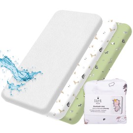 Lilly B. Organic Cotton GOTS Cot Bed Fitted Next to Me Crib Sheets 2+1 Waterproof Protector Compatible, Snuzpod and All Bedside Cribs, Mini Crib up to 140x70 Pack of 3 Pieces.