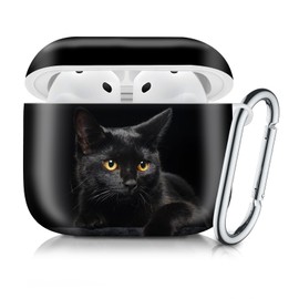 Case Compatible with AirPod 4th Generation 2024,Shockproof Protective Case Cover with Keychain for Women Men,Wireless Accessorie Charging Cases for Airpod 4th - Cute Black Cat