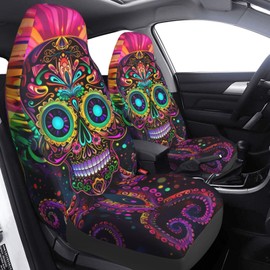 FeHuew Sugar Skull Octopus Tentacle 2 Pcs Car Seat Covers Set Vehicle Front Seat Protector Auto Interior Accessories Protetors Car Mat Covers Universal fit Most Car SUV Van Truck