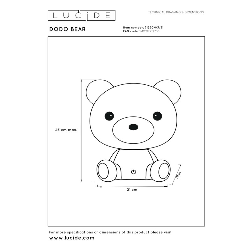 Lucide DODO Bear - Table Lamp Children - LED Dim.