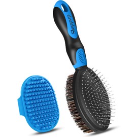 UGNEL 2PCS Dog Brush I Dog Brush for Shedding I Dog Bath Brush I Dog Brushes for Grooming I Double Sided Dog Hair Brush I Dog Brush For Short/Long Haired Dogs I Premium Pet Supplies (Black Blue)