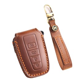 TECART Fit For Toyota Leather Key Fob Cover with Keychain Fit For Highlander Prius Corolla Camry RAV4 Avalon C-HR GT86, 4 Button-brown