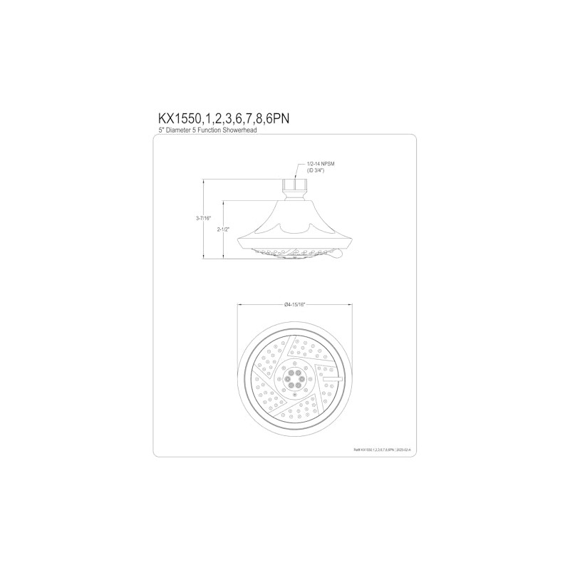 Kingston Brass KX1550 Vilbosch 5-Inch Round 5-Function ABS Shower Head
