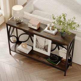 GiftGo Narrow Sofa Table 47.2 Inch, Industrial Sofa Table Behind Couch, Vintage Entry Console Table with Storage for Entryway, Living Room, Foyer, Elegant Design (Grey, 47.2)