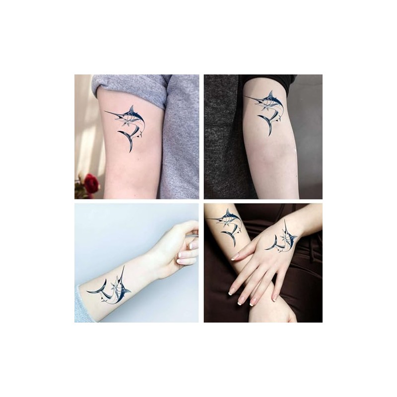 Dopetattoo 6 Sheets Temporary Tattoos for Women Adults Marlin Swordfish