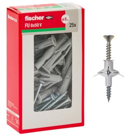 Fischer FU Butterfly Dowels with Screw 8 x 50 mm for Plasterboard, Panels and Masonry Pack of 25