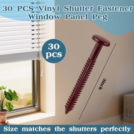 30Pcs 3 Inch Vinyl Shutter Fasteners, Window Shutter Panel Pegs Shutter Screws Lok Pins Plastic Shutter Spike Anchors for Installing Decorative Exterior Wood Aluminum Vinyl Shutter (Burgundy Red)