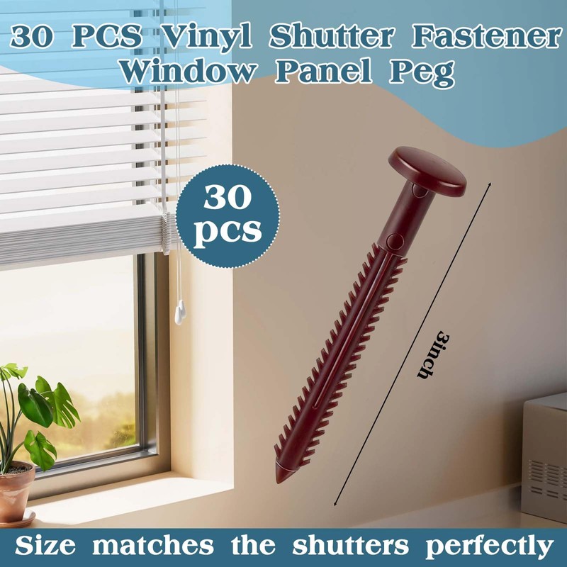 30Pcs 3 Inch Vinyl Shutter Fasteners, Window Shutter Panel Pegs